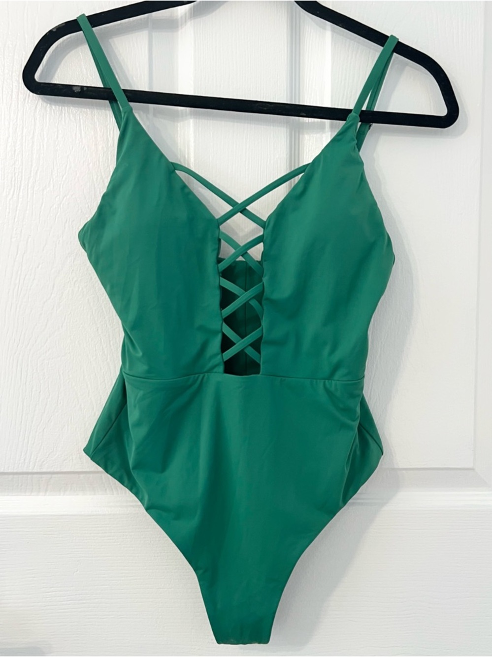 Dippin’ Daisy’s Emerald Green One-Piece Swimsuit with Crisscross Detail Medium